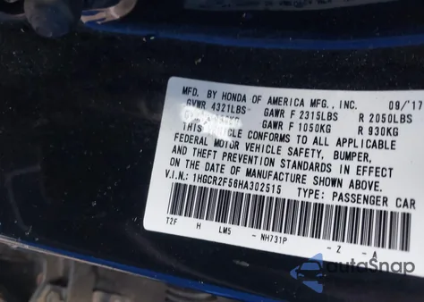 2017 Honda Accord Sport from USA, damaged, VIN 1HGCR2F56HA302515